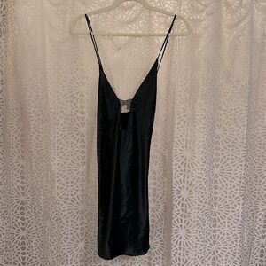 🖤 Vintage Lady Cameo Black Satin Slip Dress - Strappy Y2K Lingerie